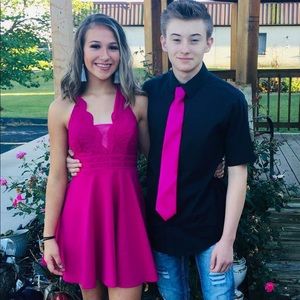 Magenta Halter Homecoming dress